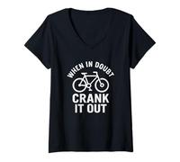 Womens When in Doubt Crank It Out Motivational Biking & Road Bike V-Neck T-Shirt