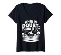 Womens When in Doubt Throw It Out Disc Golf V-Neck T-Shirt