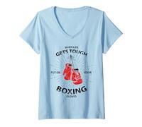 Womens When Life Gets Tough Put On Your Boxing Gloves V-Neck T-Shirt