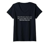 Women's When Life Shuts a Door, Open It Again V-Neck T-Shirt
