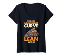 Women's When Life Throws A Curve Lean Into It Rider V-Neck T-Shirt