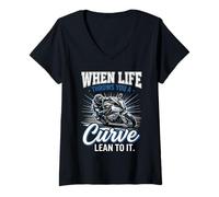 Women's When Life Throws You A Curve Lean Into It Motorcycle Biker V-Neck T-Shirt