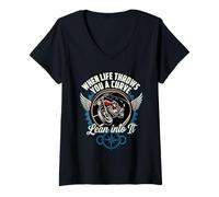 Women's When Life Throws You A Curve Lean Into It Motorcycle Rider V-Neck T-Shirt