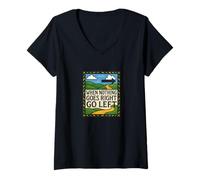 Womens When Nothing Goes Right Go Left Retro Graphic V-Neck T-Shirt