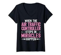 Women's When The Air Traffic Controller ATC Steps in Miracles Happen V-Neck T-Shirt