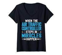 Women's When The ATC Air Traffic Controller Steps in Miracles Happen V-Neck T-Shirt