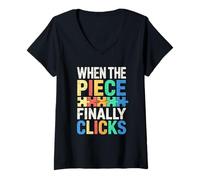 Women's When The Piece Finally Clicks Puzzle Solver Graphic V-Neck T-Shirt