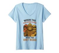 Womens When The Red River Flows Dirt Road, Dirty Adult Humor Hiking V-Neck T-Shirt