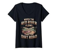 Women's When The Red River Flows Take The Dirt Road Hiker Hiking V-Neck T-Shirt
