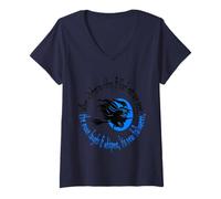 Womens When Witches Go Riding Tis Near Halloween Blue Text V-Neck T-Shirt
