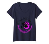 Womens When Witches Go Riding Tis Near Halloween Pink Text V-Neck T-Shirt