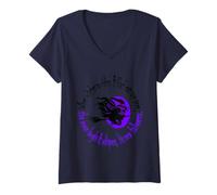 Womens When Witches Go Riding Tis Near Halloween Purple Text V-Neck T-Shirt