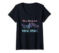 Womens When Words Fail Music Speaks Musician Music Teacher V-Neck T-Shirt