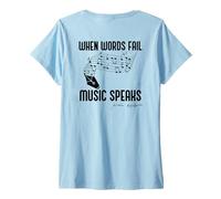 Women's When Words Fail Music Speaks Shakespeare Meme Quote ON Back V-Neck T-Shirt