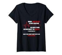 Womens When Your Heart Stops Beating - Christian Faith EKG Gospel V-Neck T-Shirt
