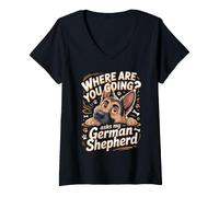 Women's Where are You Going Asks My German Shepherd GSD V-Neck T-Shirt