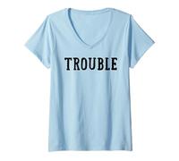 Womens Where I Go Trouble Follows Funny Vintage Couple Valentine V-Neck T-Shirt
