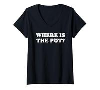 Women's Where is The Pot? Gold Shamrock Funny St Patricks Day Lucky V-Neck T-Shirt