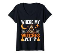 Women's Where My Witches At Cute Halloween Daughter Witch Costume V-Neck T-Shirt