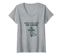 Women's Where Science Meets The Savior Christian Nurse V-Neck T-Shirt