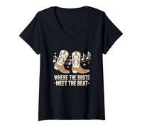 Womens Where The Boots Meet The Beat Line Dancing Lover V-Neck T-Shirt