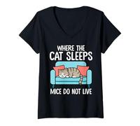 Womens Where the Cat Sleeps Fun Cat Lovers V-Neck T-Shirt