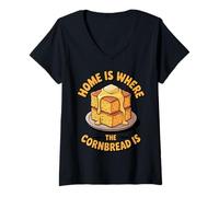 Women's Where The Cornbread is Pastry Bread Baking Cornbread V-Neck T-Shirt
