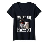 Women's Where The Huzz At Cat V-Neck T-Shirt