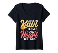 Womens Where The Kiwi Leaves My Heart Belongs Kiwi Love V-Neck T-Shirt