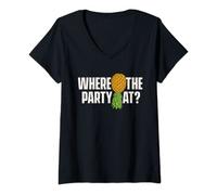 Womens Where The Party At - Upside Down Pineapple Swinger Couple V-Neck T-Shirt