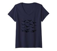 Women's Where the Seagulls Soar Black Silhouette V-Neck T-Shirt