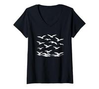 Women's Where the Seagulls Soar White Silhouette V-Neck T-Shirt