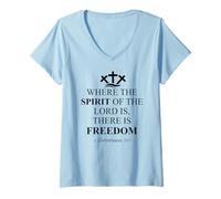 Womens Where The Spirit of The Lord is There is Freedom Christian V-Neck T-Shirt