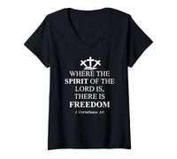 Womens Where The Spirit of The Lord is There's Freedom US Christian V-Neck T-Shirt