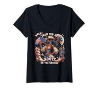 Womens Where Them Fans At Boots On The Ground Dance 4th Of July V-Neck T-Shirt
