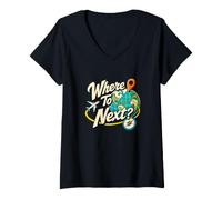Women's Where to Next? Globe Compass Wanderlust Adventure V-Neck T-Shirt