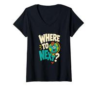 Women's Where to Next? World Traveler Globetrotter Wanderlust V-Neck T-Shirt