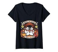 Womens Where You Haunt I Will Follow Cute Ghost Couple V-Neck T-Shirt