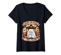 Womens Where You Haunt I Will Follow Cute Ghost Couple V-Neck T-Shirt
