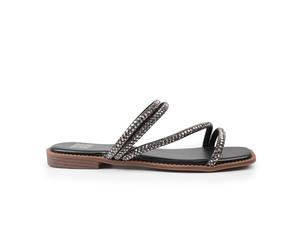 Women's Wheres That From Strappy Flat Sandals with Diamanté Detail in Black