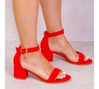 Women's Wheres That From Strappy Mid High Block Heels in Red