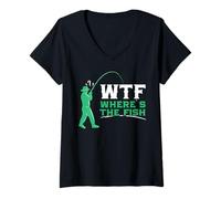 Womens Where'S The Fish Fisherman V-Neck T-Shirt