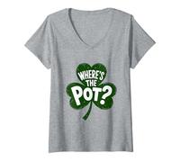 Women's Wheres The Pot Shamrock St Patricks Day Lucky Clover Leaf V-Neck T-Shirt