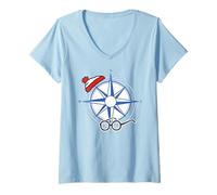 Women's Where's Wally Compass Hat Glasses Nautical Fun V-Neck T-Shirt
