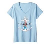 Women's Where's Wally Stay Lost Nautical Anchor V-Neck T-Shirt