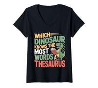 Womens Which Dinosaur Knows The Most Words A Thesaurus |----- V-Neck T-Shirt