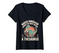 Womens Which Dinosaur Knows The Most Words A Thesaurus - V-Neck T-Shirt