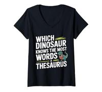 Womens Which Dinosaur Knows The Most Words A Thesaurus - V-Neck T-Shirt