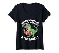 Womens Which Dinosaur Knows The Most Words A Thesaurus ------- V-Neck T-Shirt