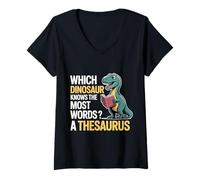 Womens Which Dinosaur Knows The Most Words A Thesaurus ------ V-Neck T-Shirt